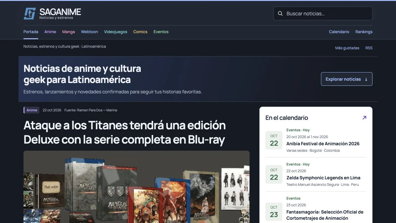 Saganime · Captura de la web